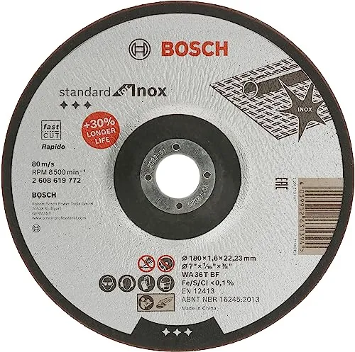 Bosch Professional 1x Standard for Inox Trennscheibe (für Edelstahl, Ø 180 x 1,6 x 22,23 mm, Gekröpft, Zubehör Winkelschleifer)