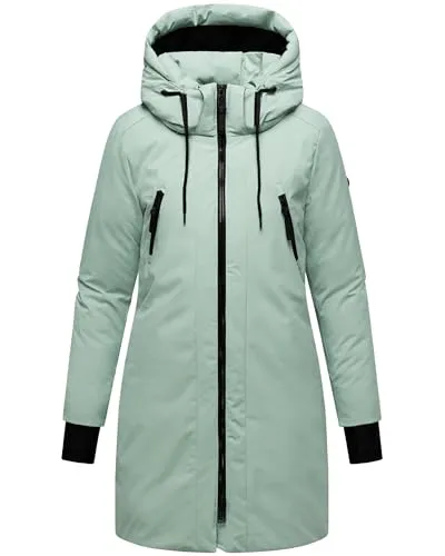 Navahoo Damen modischer Wintermantel warmer Parka mit (abnehmbarer) Kapuze und Rucksackträgern innen Winterzart 14 Smokey Mint Gr. XXL