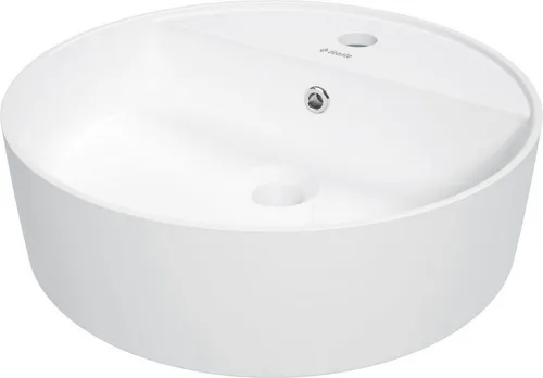 Deante Waschbecken Aufsatzwaschbecken Weiß rund Keramik mit Armaturenbank (Komplett-Set)