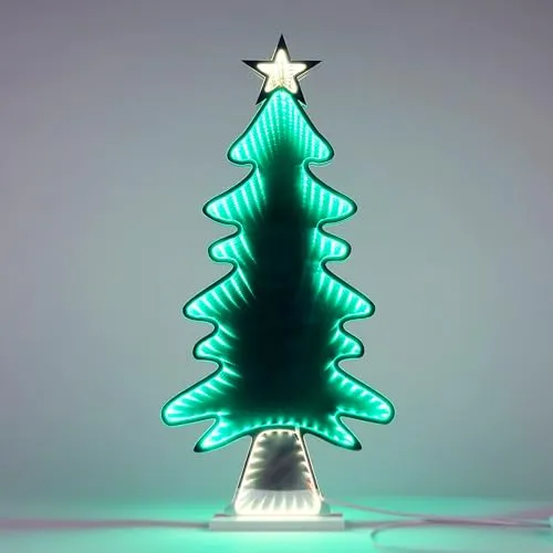 Tisch Leuchte Infinity Effekt - Rentier & Tannenbaum - Nussknacker Deko Aufsteller mit magischer Spiegeltechnik für bezaubernde Weihnachtsbeleuchtung. Warmweißes Licht sorgt für festliche Stimmung im Innenbereich.