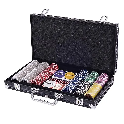 COSTWAY Pokerset Pokerkoffer 300 Laser-Chips Alukoffer inkl. Komplettset (Schwarz)
