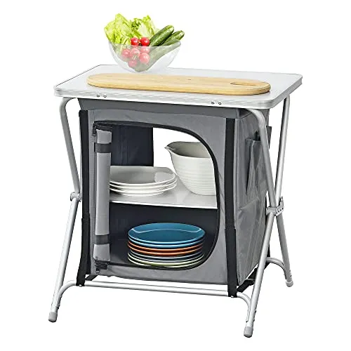 [en.casa] Campingküche Tullinge - Faltbarer Campingschrank mit Arbeitsplatte - Camping-Möbel mit stabilem Aluminiumgestell, ideal für Garten und Reisen. Schneller, werkzeugfreier Aufbau und integrierte Moskitonetze sorgen für optimale Frische und Sicherheit.