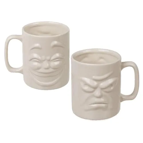 Tasse ca.8x9,5cm mit Gesicht fröhlich und mürrisch Kaffeetasse verschiedenseitig