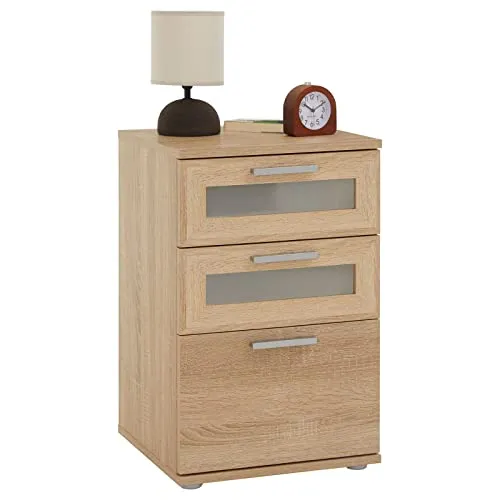 CARO-Möbel Nachtkommode MARIKE, 3 Schubladen - Moderne Nachtkommode MARIKE mit 3 Schubladen, darunter 2 mit satiniertem Glaseinsatz. Bietet viel Stauraum und ist ein stilvoller Blickfang für Ihr Schlafzimmer.