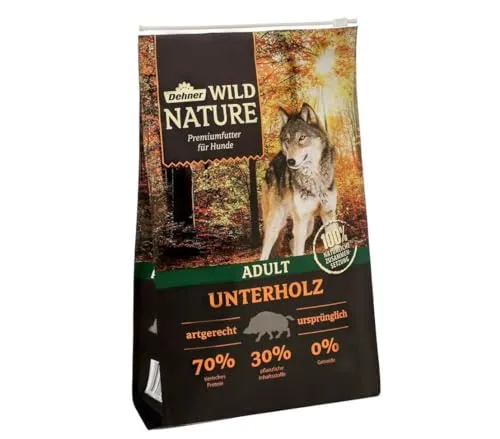 Dehner Wild Nature Hundefutter Unterholz, Trockenfutter mit Wildschwein - Getreidefreies Trockenfutter für ausgewachsene Hunde, 100% natürliche Zutaten und hoher Fleischanteil für eine artgerechte Ernährung.