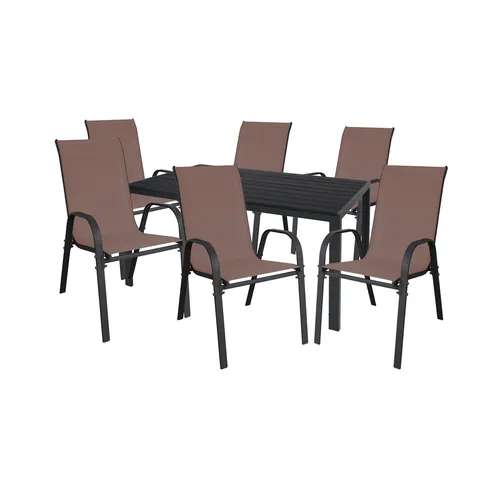 7-tlg. Gartengarnitur Aluminium Non-Wood 180x90cm - Loungemöbel & Sitzgruppen, wetterbeständig und ideal für bis zu 6 Personen, inklusive stapelbaren Stühlen mit Arm- und Rückenlehne für höchsten Komfort.