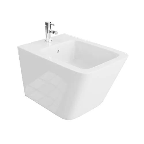 LAVITA Universal Wand-Bidet Lago mit Hahnloch und Überlaufschutz aus Keramik Sitzwaschbecken zur Montage an der Wand Hygienisch und Pflegeleicht 34x48,5x32,5 cm