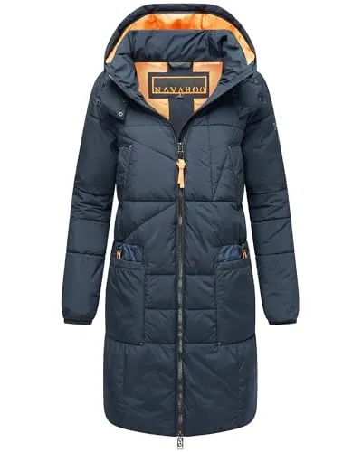 Navahoo Damen Wintermantel Steppmantel mit Kapuze - Bliblablubb 14 Navy Gr. XS - Funktionsjacke, wasserabweisend mit elegantem Design und zahlreichen Taschen für optimalen Stauraum. Ideal für kalte, nasse Tage.