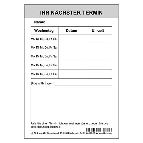 Block Terminzettel Praxis á 50 Blatt Kundentermin Arztpraxis Terminblock Ärzte Frisör Physio 50