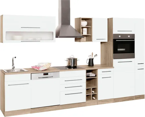 KOCHSTATION Küchenzeile KS-Eton, 330 cm mit E-Geräten - Küchenzeilen mit modernem Design, ausgestattet mit praktischen E-Geräten und erweiterbar. Wählen Sie aus verschiedenen Farben für individuelle Gestaltung.