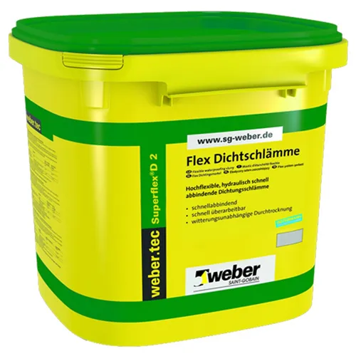 weber.tec Superflex D2 Flex Dichtungsschlämme 24 kg - Dichtmaterialien für Keller und Fundament, schnell überarbeitbar und ideal für nachträgliche Innenabdichtungen, einfach in der Anwendung mit gängigen Werkzeugen.
