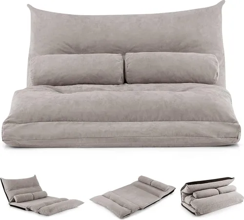 Costway 3-in-1 Klappbares Bodensofa mit Verstellbarer Rückenlehne in Grau