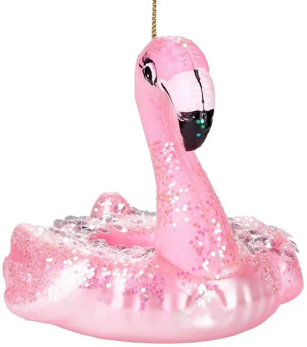 BRUBAKER Christbaumschmuck Handbemalte Weihnachtskugel Flamingo Schwimmring, Weihnachtsanhänger aus Glas, mundgeblasene lustige Baumkugel - 9 cm