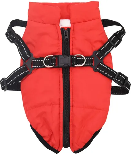 vidaXL Hundemantel mit Geschirr Rot S Fleece und Polyester