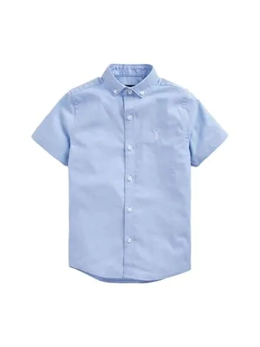 NEXT Jungen Logo Oxford-Kurzarmhemd mit hohem Baumwollanteil, Logo Blau 128
