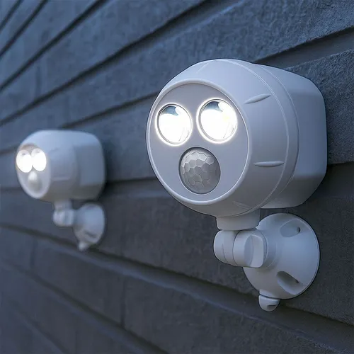 Außenleuchten Wand weiß mit Bewegungsmelder, 2er Set - Batteriebetriebene LED-Wandleuchten mit Bewegungssensor und Dämmerungssensor, ideal für die Außenbeleuchtung. Robustes Design, IP66 Schutz, kabellos und flexibel einsetzbar.