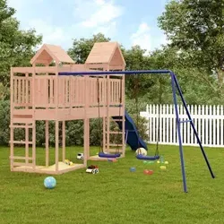 vidaXL Spielturm aus massivem Douglasienholz - Verwandle deinen Garten in einen Spielplatz! Der stabile Spielturm aus langlebigem Douglasienholz bietet eine Plattform, Rutsche, Schaukeln und Sandkästen für unendlichen Spielspaß im Freien.