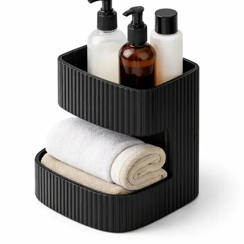 Moderner zweistöckiger Badezimmer-Organizer in Schwarz
