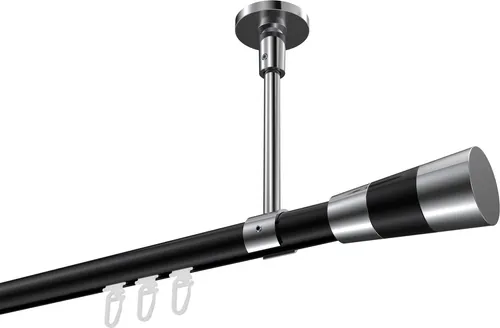 Interdeco Gardinenstange Innenlauf Schwarz Chrom, Typ Sonette Tanara, 140 cm - Moderne Innenlauf-Gardinenstange Typ Sonette Tanara, 20 mm Ø aus Aluminium und Metall, ideal für eine stilvolle Deckenmontage. Praktisches Zubehör und einfache Montage für Ihr Zuhause.