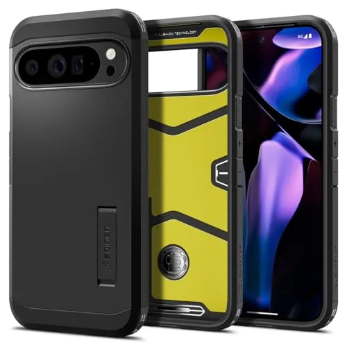 Spigen Tough Armor für Google Pixel 9 Pro XL - Schwarz - Handys Cover Cases mit extremem Dual-Layer-Schutz, der Bildschirm und Kamera hebt, sowie Drop-Schutz durch Air Cushion Technology. Perfekt für den täglichen Einsatz!