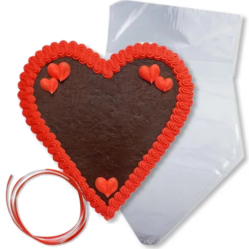Lebkuchenherz Rohling 21 cm mit Deko rot SELBER BESCHRIFTEN (62,81 EUR/kg)