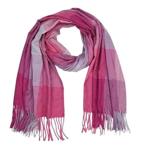 MIRROSI Modeschal weicher und warmer karierter Schal mit Fransen, 70x180cm (Fuchsia Lila)