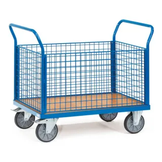 fetra Vierwandwagen 1553 - 600kg Tragkraft mit TPE-Reifen - MultiVario-Transporter mit robuster Stahlrohrkonstruktion und pulverbeschichteter Oberfläche, ideal für schwere Lasten und sicheres Transportieren dank stabiler Drahtgitterwände.