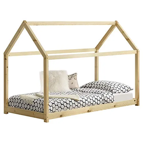 [en.casa] Kinderbett Netstal 80x160cm - Traumhaftes Holzhaus für Kinderzimmer - Kleinkindbett aus stabilem Kiefernholz im charmanten Hausdesign, ideal für einen gemütlichen Schlafplatz. Leichte Montage, max. Belastbarkeit 50 kg.