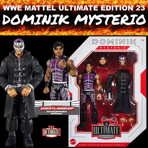 WWE Mattel Ultimate Edition Dominik Mysterio Actionfigur - Action- & Spielfiguren, detailgetreue Nachbildung mit 6 Zubehörteilen, perfekt für Sammler und Fans ab 18 Jahren.