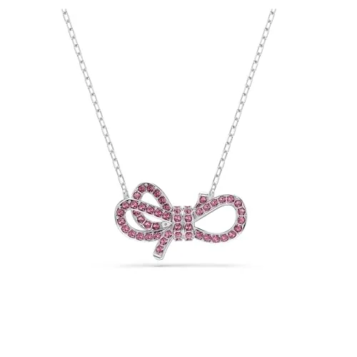 Swarovski Lifelong Bow Halskette - Anhänger für Damen, rhodinierte Kette mit funkelndem Schleifen-Anhänger in pinkfarbenem Kristallpavé – das perfekte Geschenk für romantische Anlässe.