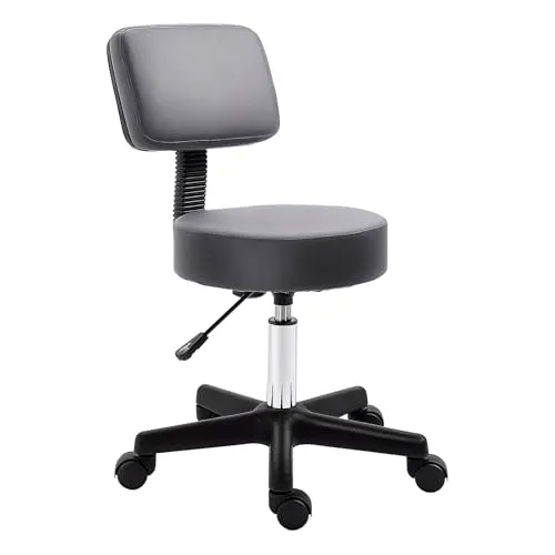 Höhenverstellbarer Rollhocker mit Lehne, Grau - Bürostuhl mit ergonomischem Design, ideal für lange Arbeitsstunden, Höhe verstellbar von 72-84 cm und bis zu 135 kg belastbar.