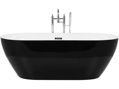 Stilvolle freistehende Acryl Badewanne oval schwarz 170x80cm - Elegante Badewanne aus hochwertigem Acryl mit praktischem Überlaufsystem, ideal für entspannende Momente in Ihrem Badezimmer.