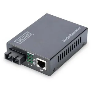 Digitus DN-82121-1 LAN SC Duplex Medienkonverter 1 GBit/s - Adapter für die einfache Migration von Kupfer- zu Glasfasersignalen, ermöglicht mehrere Kilometer Reichweite ohne Austausch der Verkabelung.