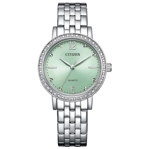 CITIZEN Damen Analog Quarz Uhr EL3100-55X - Elegante Armbanduhr aus Edelstahl mit funkelnden Kristallen und 8 Diamanten, ideal für stilbewusste Damen. Wassergeschützt bis 5 ATM und leichtes Design für den täglichen Komfort.