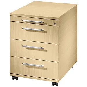 Hammerbacher Rollcontainer O-Serie, abschließbar - Büroschränke aus hochwertigem Holz in Ahorn. Mit 4 Schüben, Zentralverschluss und strapazierfähiger Melaminharzbeschichtung für langlebige Nutzung.