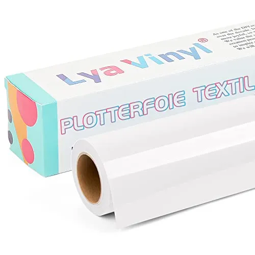 Lya Vinyl Weiß Plotterfolie Textil, 30.5cm × 305cm Flexfolie Plotter Textil für Cricut und Silhouette Cameo, Textilfolie Plotter für DIY Stoff und Shirt