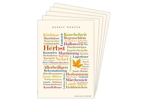 Deine Wörter Grußkarten Herbst Wörter Postkartenset, 5 Karten, DIN A6