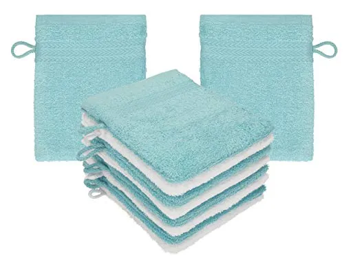 Betz 10 Stück Waschhandschuhe Premium 100% Baumwolle Waschlappen Set 16x21 cm Farbe Ocean - weiß