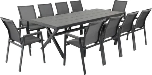 Primaster Garten-Essgruppe Turin für 10 Personen aus Aluminium in Anthrazit - Stylische Garten-Essgruppe für 10 Personen aus robustem Aluminium. Ideal für gesellige Abende im Freien mit langlebiger Qualität und modernem Design.