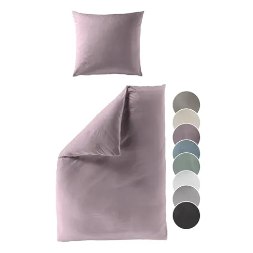 liebling Satin Bettwäsche Flieder, 1 x Bettbezug 155 x 220 cm + 1 x Kissenbezug 80 x 80, Bettzeug aus 100% seidig weicher Baumwolle, 60 Grad, Ökotex Made in Green