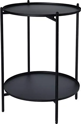 Spetebo Metall Beistelltisch schwarz 50x35 cm - klappbar mit 2 Ablagen - Beistelltisch fürs Wohnzimmer, klappbar und platzsparend, mit 2 abnehmbaren Tabletts für vielseitige Nutzung.