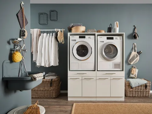LAUNDREEZY 2x Waschmaschinenschrank, Weiß - TÜV-zertifiziert mit Softclose-Türen - Podeste & Rahmen für Waschmaschinen - Bietet viel Stauraum und ist ideal anpassbar für verschiedene Einrichtungsstile.