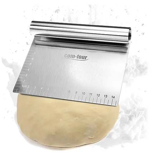 COM-FOUR® Premium Teigspatel, Teigabstecher aus Edelstahl, Teigschneider mit rundem Griff, Teigkarte, Teigschaberkante, geraden Seiten, Küchenspachtel (1 Stück - silberfarben - abgerundet)