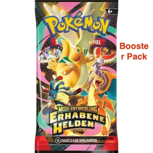 Pokémon - Mega Entwicklung Erhabene Helden Booster Pack DE - Entdecken Sie das Pokémon TCG mit diesem neuen Booster Pack! Enthält 10 Karten aus der Edition Erhabene Helden. Ideal für Sammler und Spieler, die ihre Sammlung erweitern möchten.