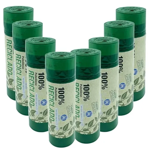 100% recycelt, 8 Rollen mit 20 Müllbeuteln (160 Beutel) mit Selbstverschluss, Fassungsvermögen 30 l, 55 x 60 cm.