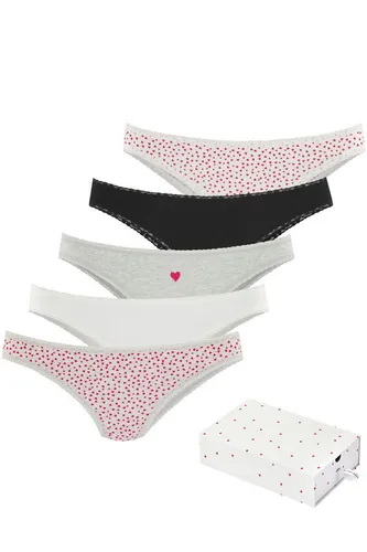 LASCANA Brasilslip Geschenk Box (5er-Pack) mit süßen Herzchen-Prints und aus elastischer Baumwoll-Qualität