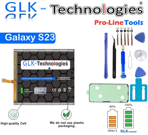 GLK-Technologies Original Samsung Galaxy S23 Akku EB-BS912ABY 4100 mAh - Werkzeugakkus für Samsung Galaxy S23, inkl. Profi Werkzeug Set für einfachen Austausch, mit Überlade- und Kurzschlussschutz für maximale Sicherheit.