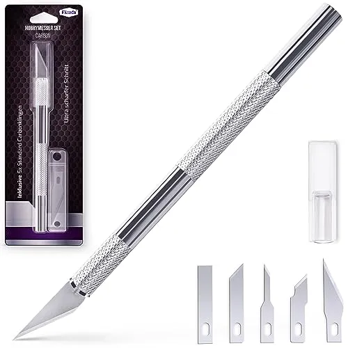 Filzada Profi Bastelmesser Skalpell Set mit 5x Ersatzklingen - Cuttermesser/Hobbymesser/Schnitzmesser zum Schneiden von Papier, Modellen, Fondant, Stoffen