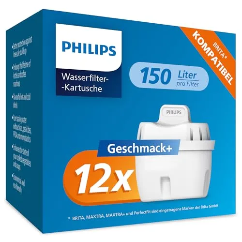 Philips Micro X-Clean Kalk- und Wasserfilter, 12er Set - Wasserfilter für BRITA MAXTRA und viele ovale Filterkannen, sorgt für reines Wasser und verbessert den Geschmack. Ideal für den täglichen Gebrauch.