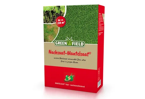 Greenfield Rasensamen Nachsaat-Mantelsaat 2 kg - Pflanzensamen für die Nachsaat, ideal zur Rasenverjüngung, einfache Aussaat von März bis Oktober, für Flächen bis 120 m².